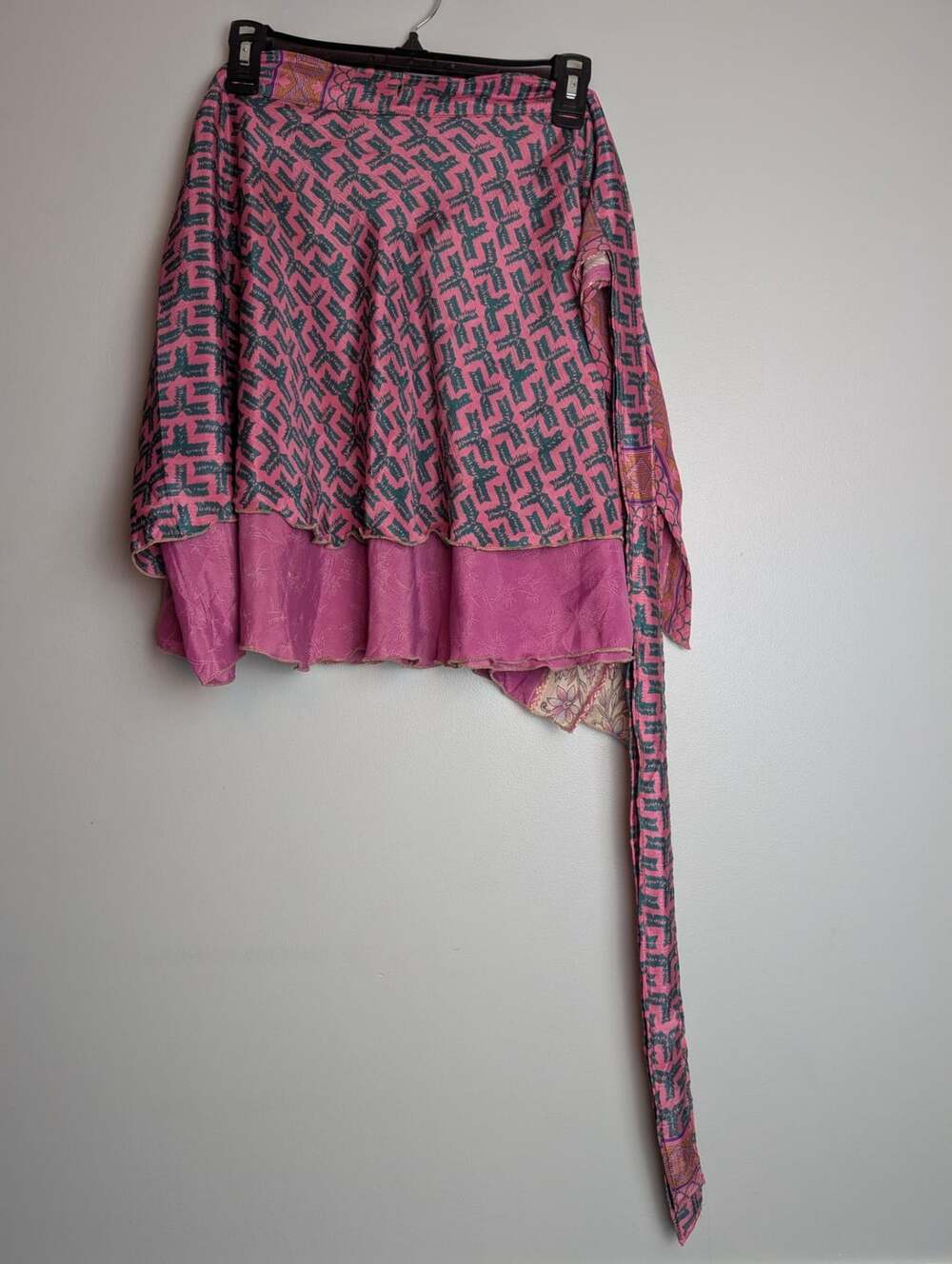 Bohemian Fairycore Sari Wrap Skirt Pink Reversible
